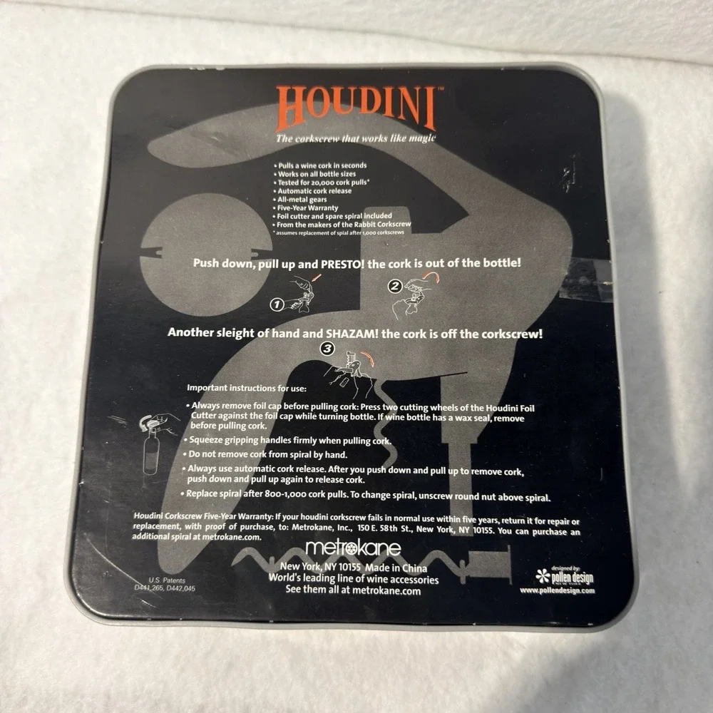 HOUDINI LEVER RABBIT CORKSCREW WINE OPENER SET W/ ACCESSORIES -NEW IN BOX